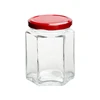 Food grade hexagonal honey glass jar jam / pudding jar with screw metal lid