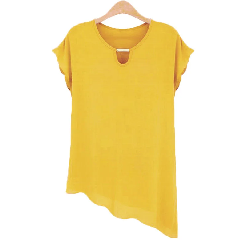 2015 Fashion Women Long Blouse Chiffon Ruffles Short Sleeve Summer Tops Plus size Irregular Shirt Women Blouses 5 Colors M-XXL