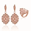 Hot Sale Rose Gold Plated Cat Eye Stone Paved Filigree Details Oval Drop Earring and Finger Ring Set for Women