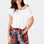 OEM ODM Custom Plus size Women Clothing Deeply Off The Shoulder Tee Plain White T shirt