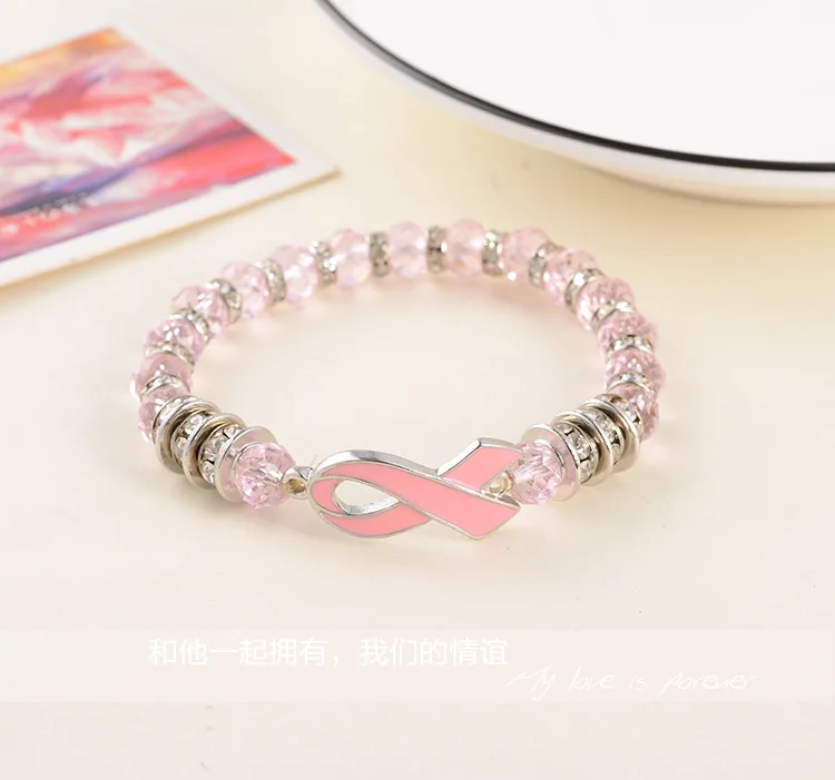 Лидер продаж стекло бисера браслеты красная лента рак груди осведомленности талисманы браслеты для женщин