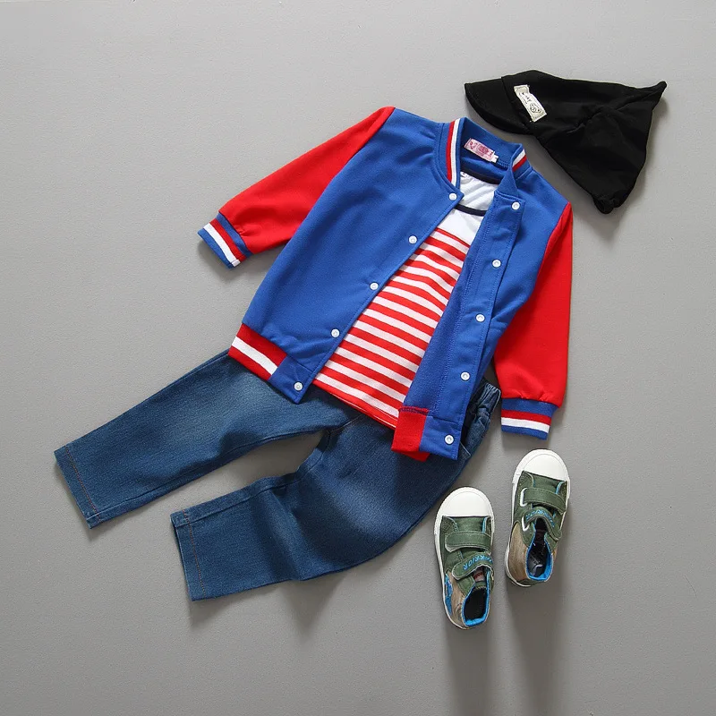 Gesetzt zahl gedruckt jacke streifen t shirt und jean 3 stück baby