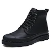 Genuine Leather Men Black Martin Boots Fur Lining Fabric Warm Boots