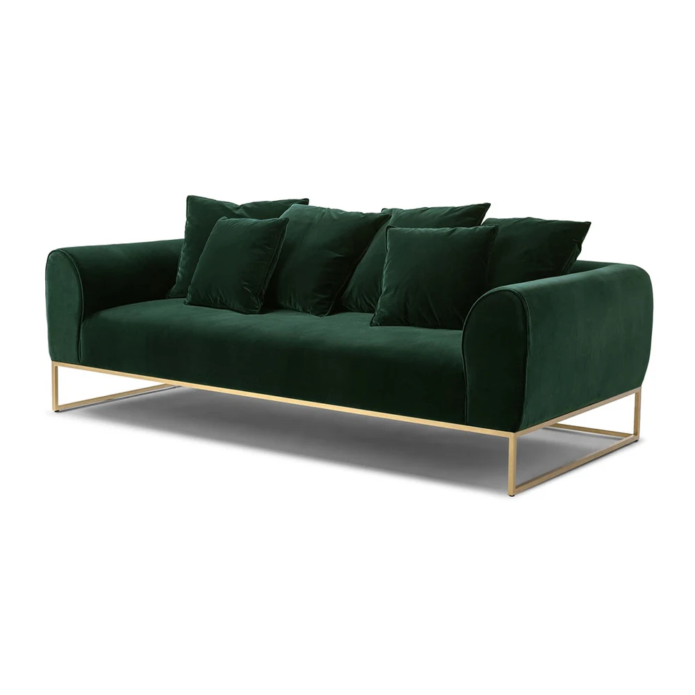 Estilo europeu Moderno de Ouro Pernas Sofá Sofá da Sala de Tecido de Veludo Verde