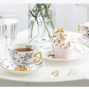 ceramic tea cup and saucer set enamel porcelain peacock coffee