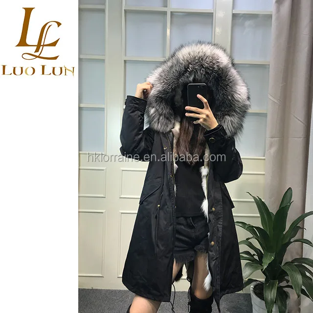 women"s fox fur coat warm hood parka ladies jacket outwear