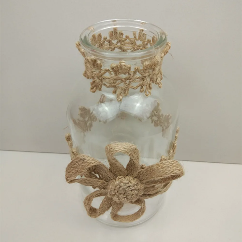 sunflower glass vase with hemp rope decoration