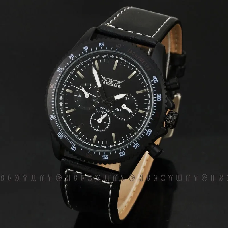JARAGAR Brand Elegant Automatic Mechanical Watch 6 Hands Mens Watches Famous Wristwatch Leather Strap Relojes De Marca