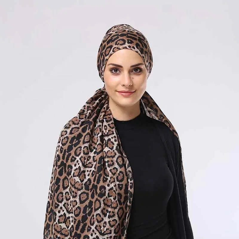 2019 Dernière Mode Doux Léopard Hijab Turc Imprimé Longue Écharpe