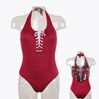 OEM Factory Custom Bathing Suit Solid Embroidery Lace Up Swimwear Women One Piece Swimsuit