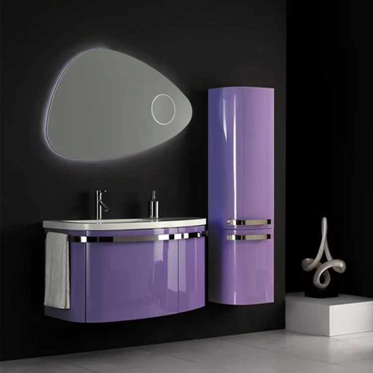 Qierao 85cm Popular Pvc Curved Bathroom Vanity Cabinets With Led