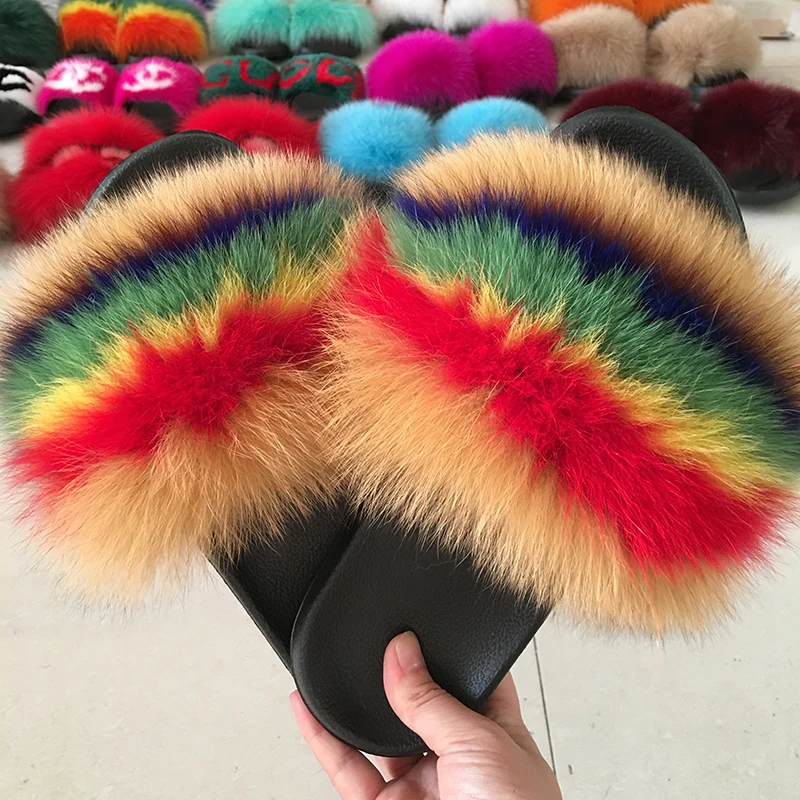 womens fox fur slides