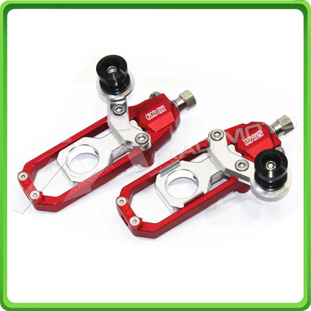 Motorcycle Chain Tensioner Adjuster with bobbins fit for HONDA CBR 600 RR CBR600RR 2011 2012 2013 2014 2015 2016 Red & Silver (4)