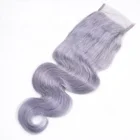 Grey hair top closure 8a grade body wave indian human hair