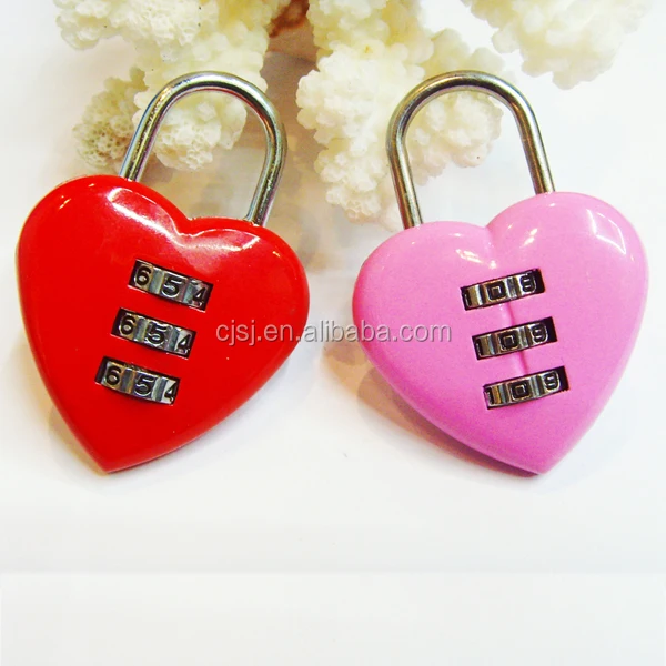 Factory Direct Hot Sale 3 Letters Zinc Alloy Combination Heart Shape Padlock