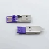 Apple connectors blue purple 3pieces set with metal shell data entry AM male usb connector without black rubber