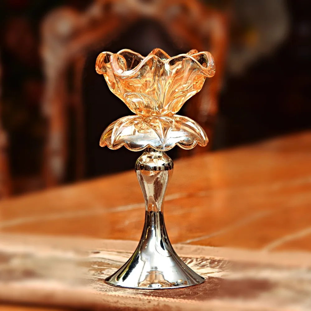 luster crystal candle holder with silver plated metal stand for