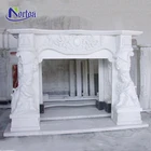 Flower carving baby figure cultured white marble fireplace surround with relief