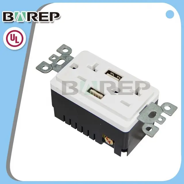 TR-BAS20-2USB UL approved GFCI outlet receptacle 15 amp socket