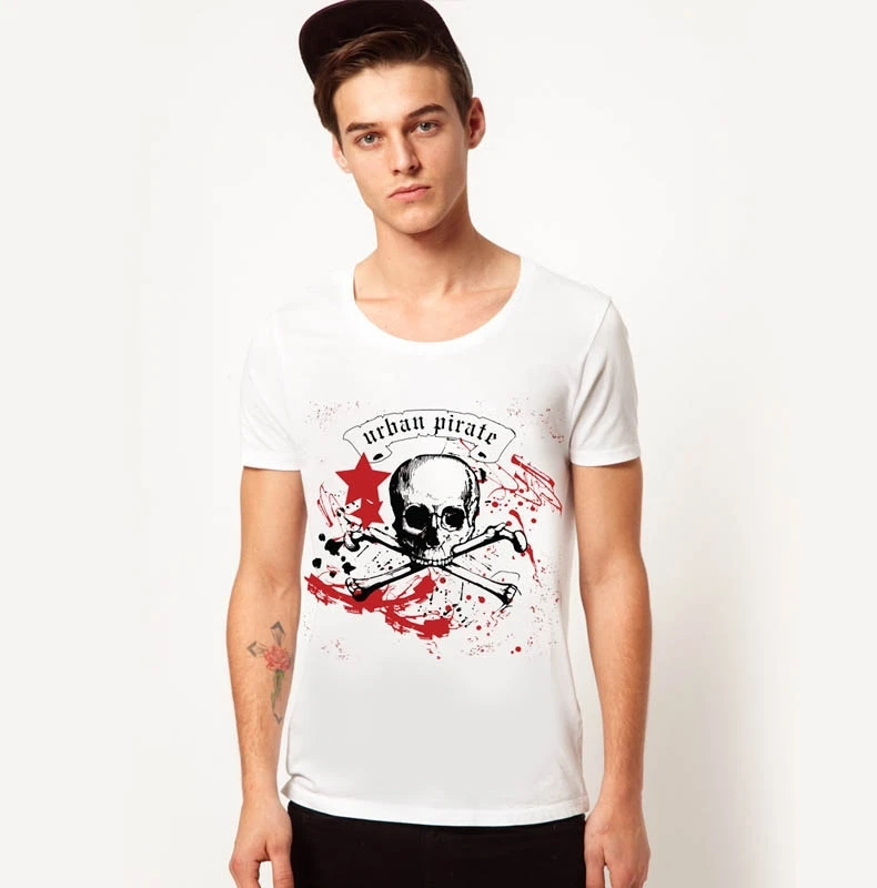 In summer men's skull simple cotton print T-shirts retro Korean youth fashion slim T-shirt mens casual shirts short sleeve camo