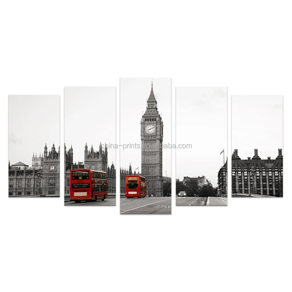 5 قطع HD مطبوعة بيغ بن لندن المشهد قماش اللوحة أبيض وأسود جدار صورة لغرفة المعيشة/VA170814-6