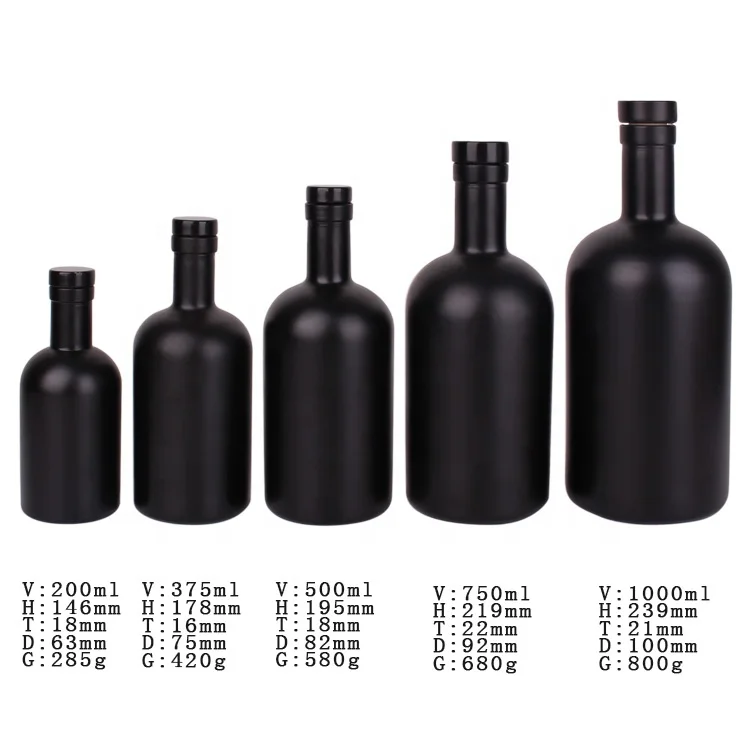 1L High end glass vodka bottle wine bottle with matte black finish