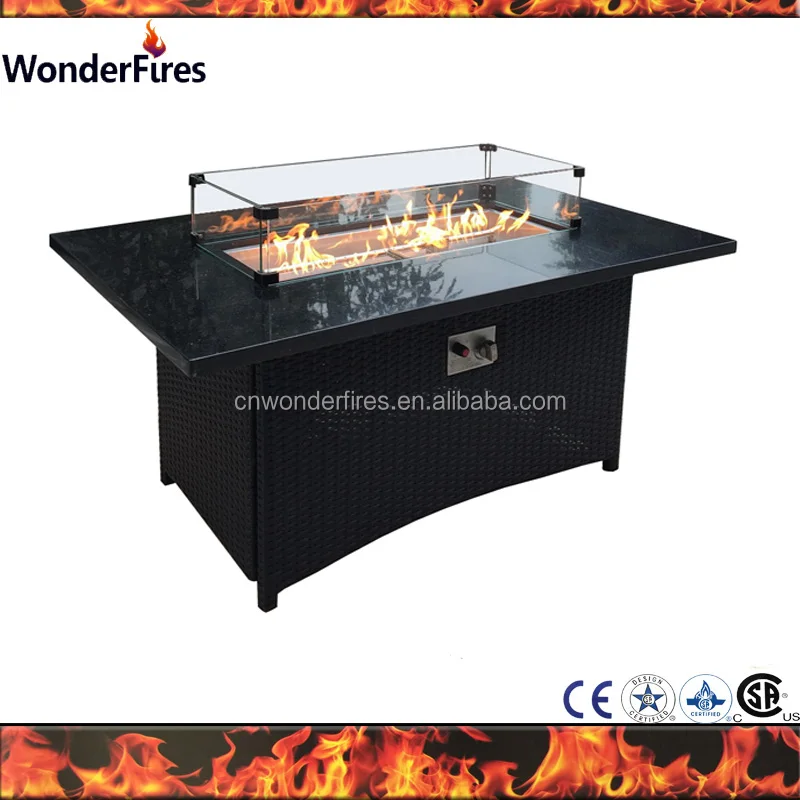 Rectangle Rattan Base Gas Outdoor Fire Pit Tables Out Garden