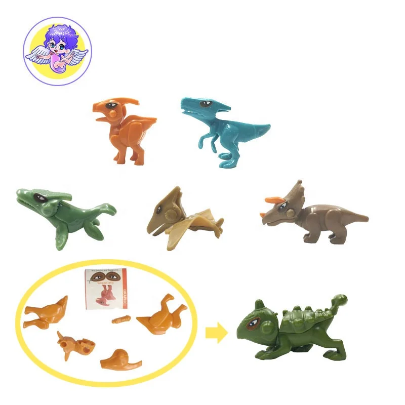 Diy الذاتي تجميع البلاستيك اللبنات الاطفال صغيرة لعبة على شكل ديناصور مع 5 قطعة