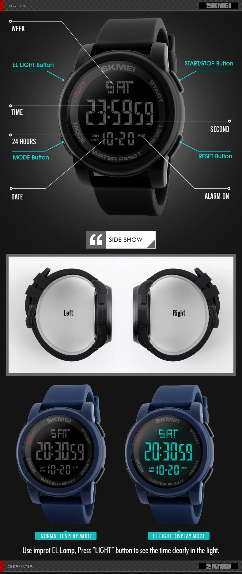 Skmei men instruction manual silicone unique digital wrist watch