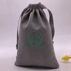 Personalized Grey Jewelry Drawstring Cotton Pouch With Grosgrain Ribbon