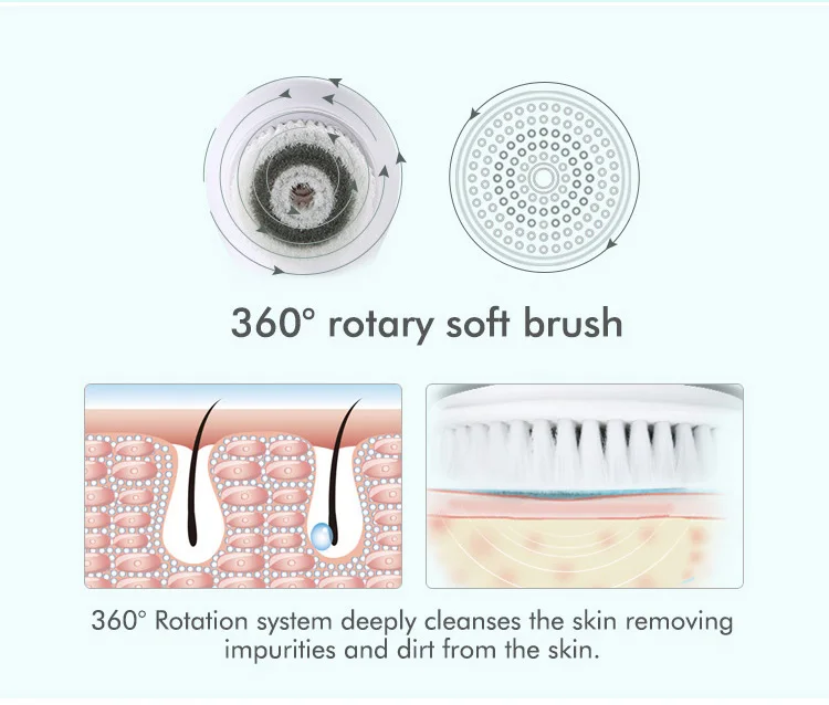 TOUCHBeauty Waterproof PBT/Silicone Facial Cleansing Brush Set with 3 brush heads TB-14838