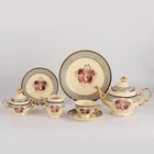 Luxury antique gold rim bone china European ceramic dinner ware coffee tea sets