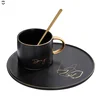 Home Decoration Hot Selling Nordic Style Ware Tableware Plate Storage black ceramic cup gold rim coffee cup with saucer tray