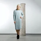 Milalio Cashmere Pullover Sweater Dress Women Blue Knitting Dress With A Hoodie