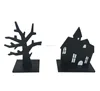 Wooden tree shaped Halloween desk decoration,hallowmas mini house gifts , all saint's day home decorative items