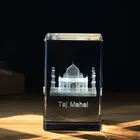 Crystal Glass Paperweight 3D Laser Engraved Taj Mahal Block For Souvenirs
