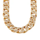 Hot Selling Statement Hip Hop Crystal Gold Plated Chain Necklace for Man