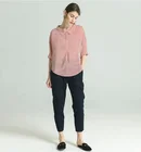 Peter pan lapel slim vertical stripes fall shoulders full silk shirt plaid women's blouse spring summer