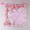 China Factory Wholesale Children New Born Baby Blanket Minky Dot / Cotton Baby Girls Pink Floral Crib Sheet Blanket With Ruffles