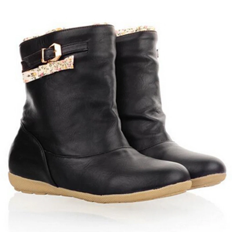 Flats Ankle Boots New 2014 Brand Spring Autumn Women Boots Botas Femininas Flower Casual Leather Boots Shoes Woman 34-39 DX549