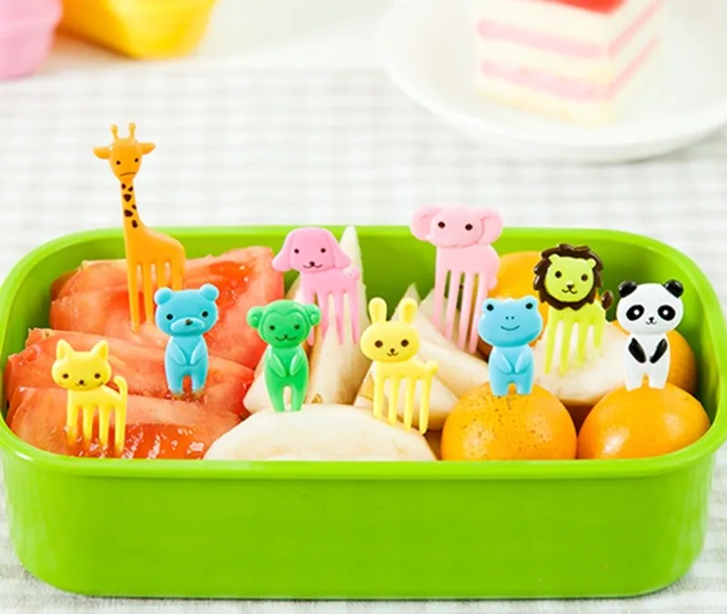 10Pcs/Lot Mini Animal Farm Cartoon Food Fork Set Cake Fruit Picks Sign Bento Lunches Party Decor Vegetable Tableware KC1464