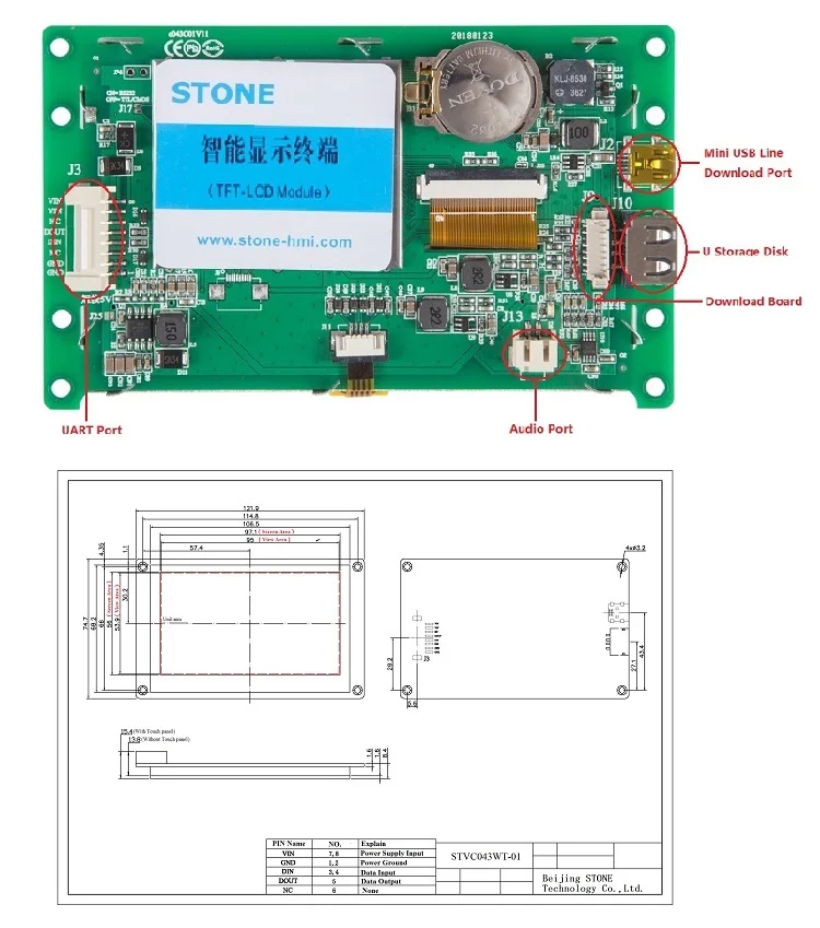 STONE 4.3 Touch Screen TFT Display Module For Smart Home Controller
