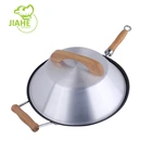 Chinese Flat Bottom Carbon Steel Wok With Wooden Handle