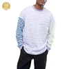 Wholesale Oversized Long Sleeve 100% Cotton T-Shirt With Pastel Panel Stripe Customized Logo