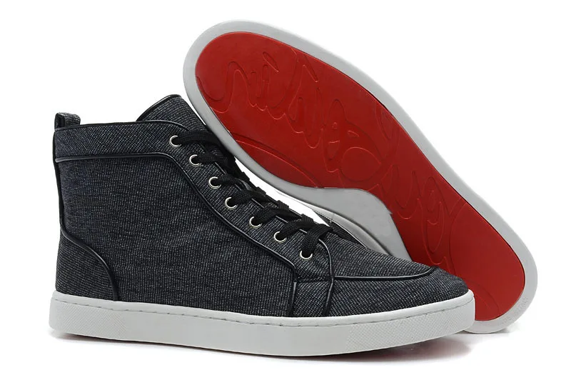 Black canvas high-top lace-up shoes 2015 hot sale red bottom men sneakers size 35-46