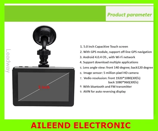 Car DVR Dual Camera Lens + Wifi + Android 4.0 Smart Tablet + GPS Navigator Full HD 1080P 5.0'' LCD video Recorder Dash Cam