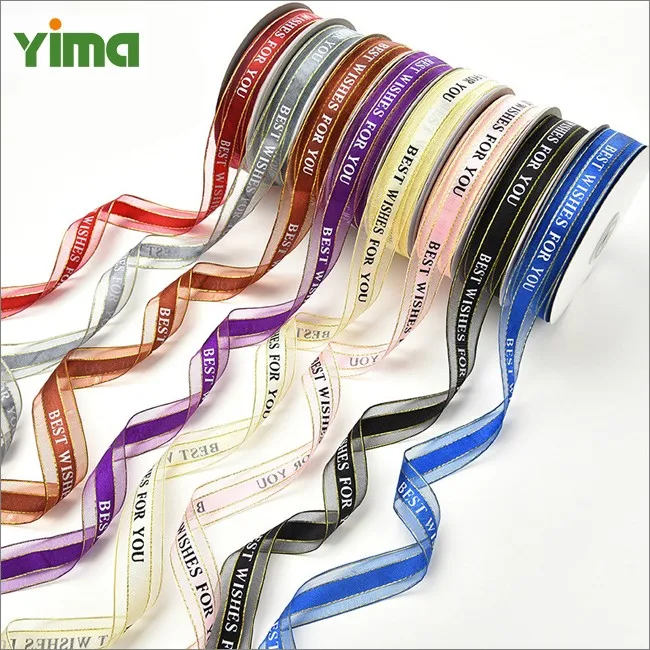 wholesale custom logo wired silk satin border organza ribbon
