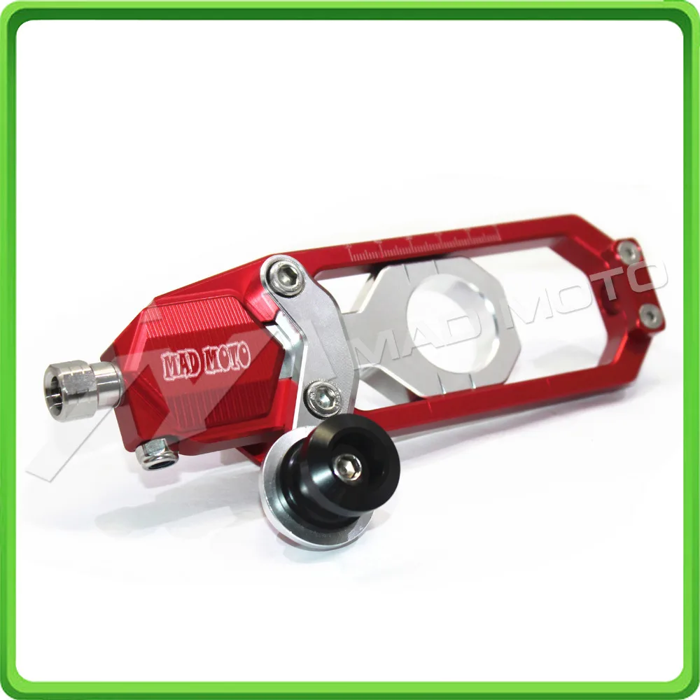 Motorcycle Chain Tensioner Adjuster with paddock bobbins kit for Suzuki GSXR600 GSX-R750 2006 2007 2008 2009 2010 Red&Silver (9)