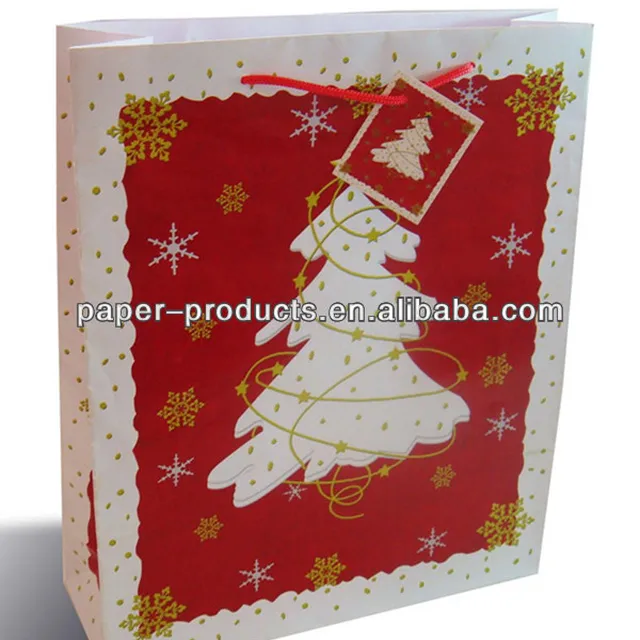 paper gift bag christmas tree gift bag with red rope handle