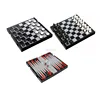 3 In 1 Chess Magnetic Folding Double Faced Board Backgammon &Chess & Checkers